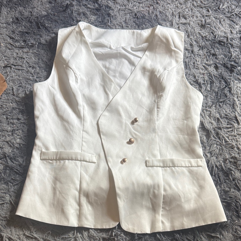 Cream Double-Breasted Tailored Vest